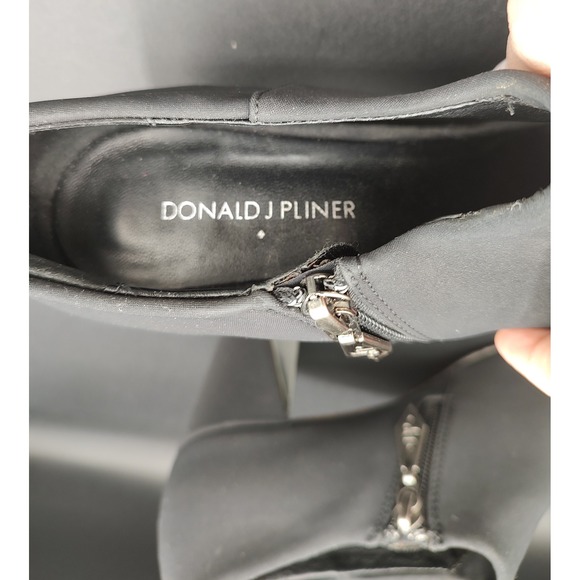 Donald J Pliner Black Stretch Fabric Square Toe Ankle Booties Silver Heel 8N - Picture 4 of 9